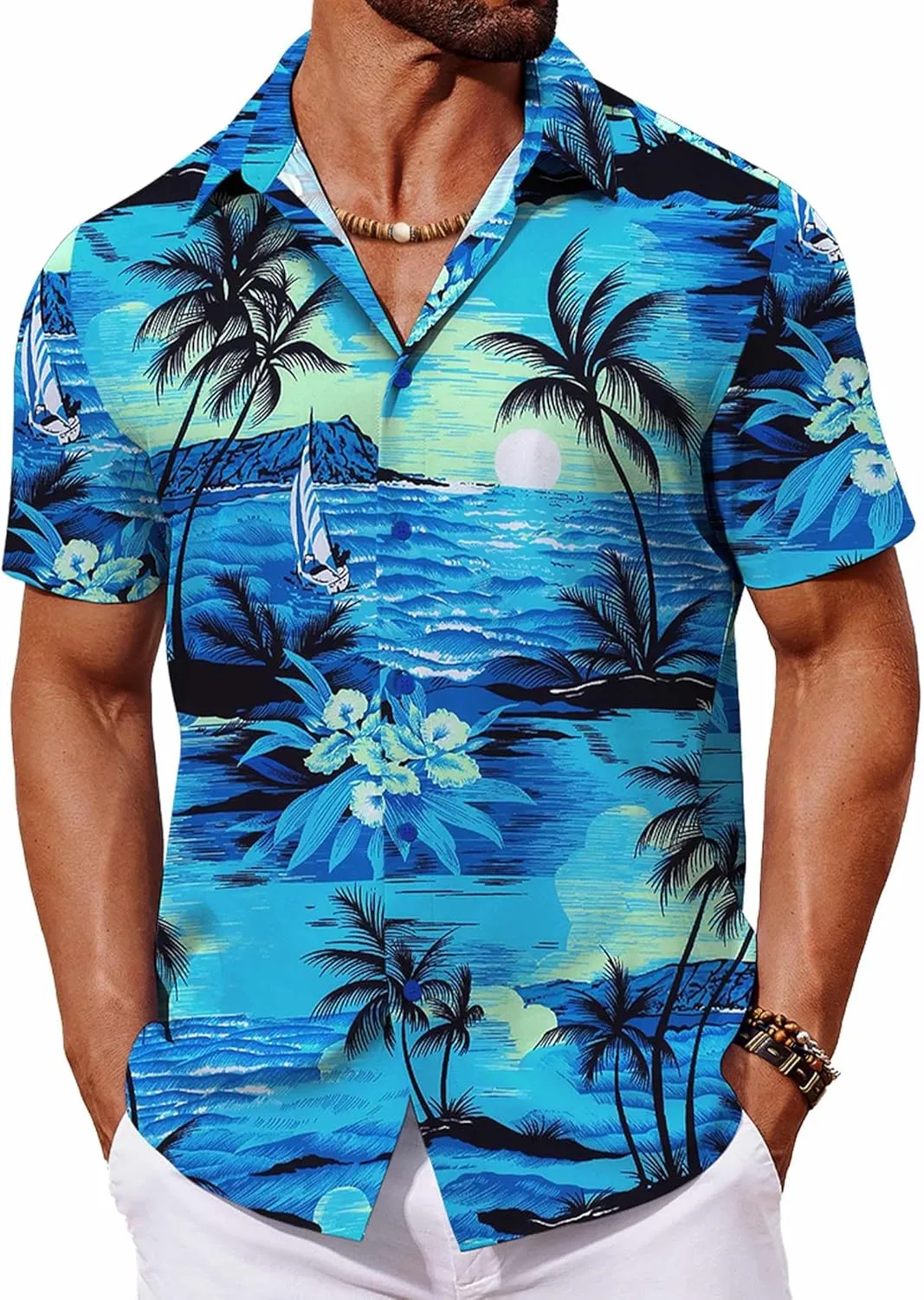 COOFANDY Mens Hawaiian Shirt Short Sleeve Button Down Shirts Tropical Floral Summer Beach Shirts