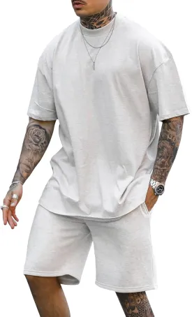 Lexiart Mens 2 Piece Outfits Casual Tracksuit Shorts Summer Sweatsuit Oversize Short Sleeve Sport Set