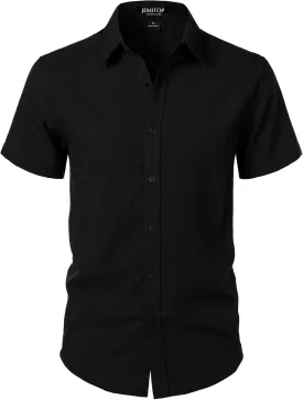 Men's Stretch Textured Short Sleeve Button Down Shirts Summer Casual Beach Wedding Vacation Shirt
