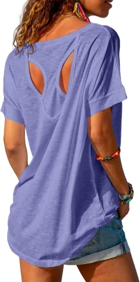 MIRACMODA Women Open Back Athlete Loose Fitting Workout Casual Yoga T-Shirt Summer Gym Tee