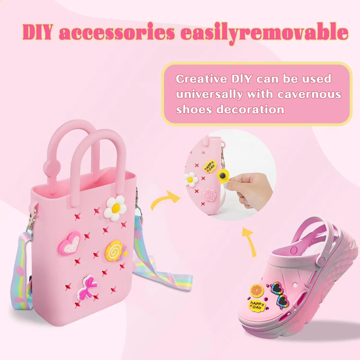 Silicone Hole Handbag Toddler Purse With Adjustable Shoulder Strap Can Be Diy Decoration, Girls Birthday Gift
