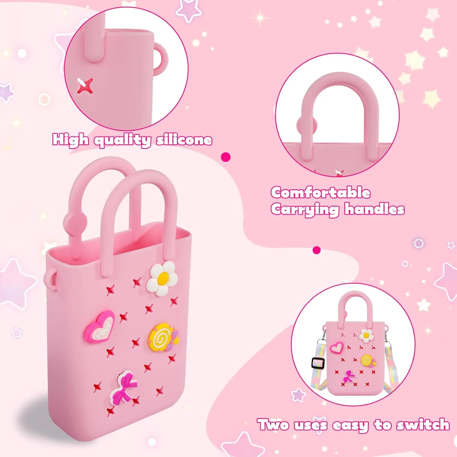 Silicone Hole Handbag Toddler Purse With Adjustable Shoulder Strap Can Be Diy Decoration, Girls Birthday Gift