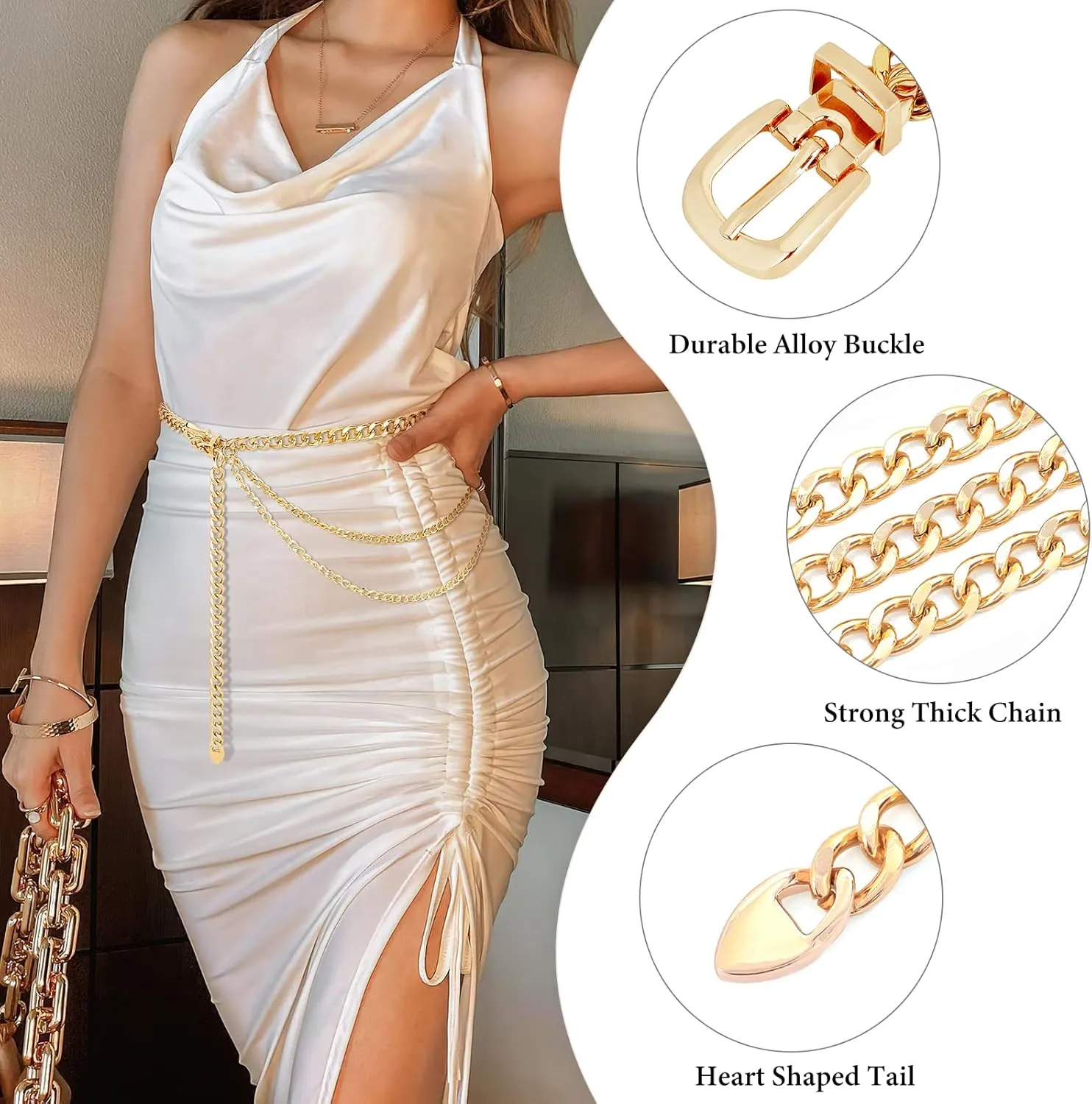 WHIPPY Waist Chain Belt Women Ladies Adjustable Body Waist Link Belts for Jeans Dresses