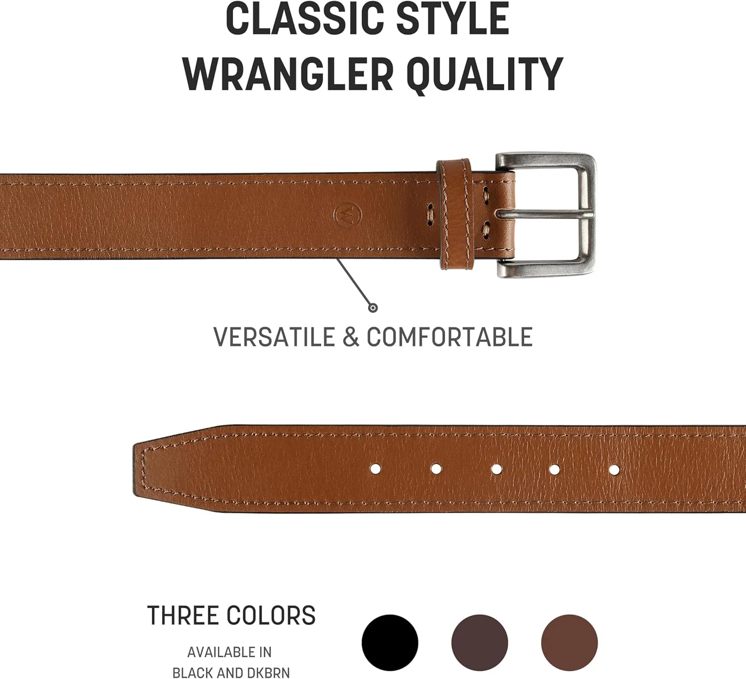 Wrangler Men??s Leather Belt, Country Casual Every Day Belt for Jeans