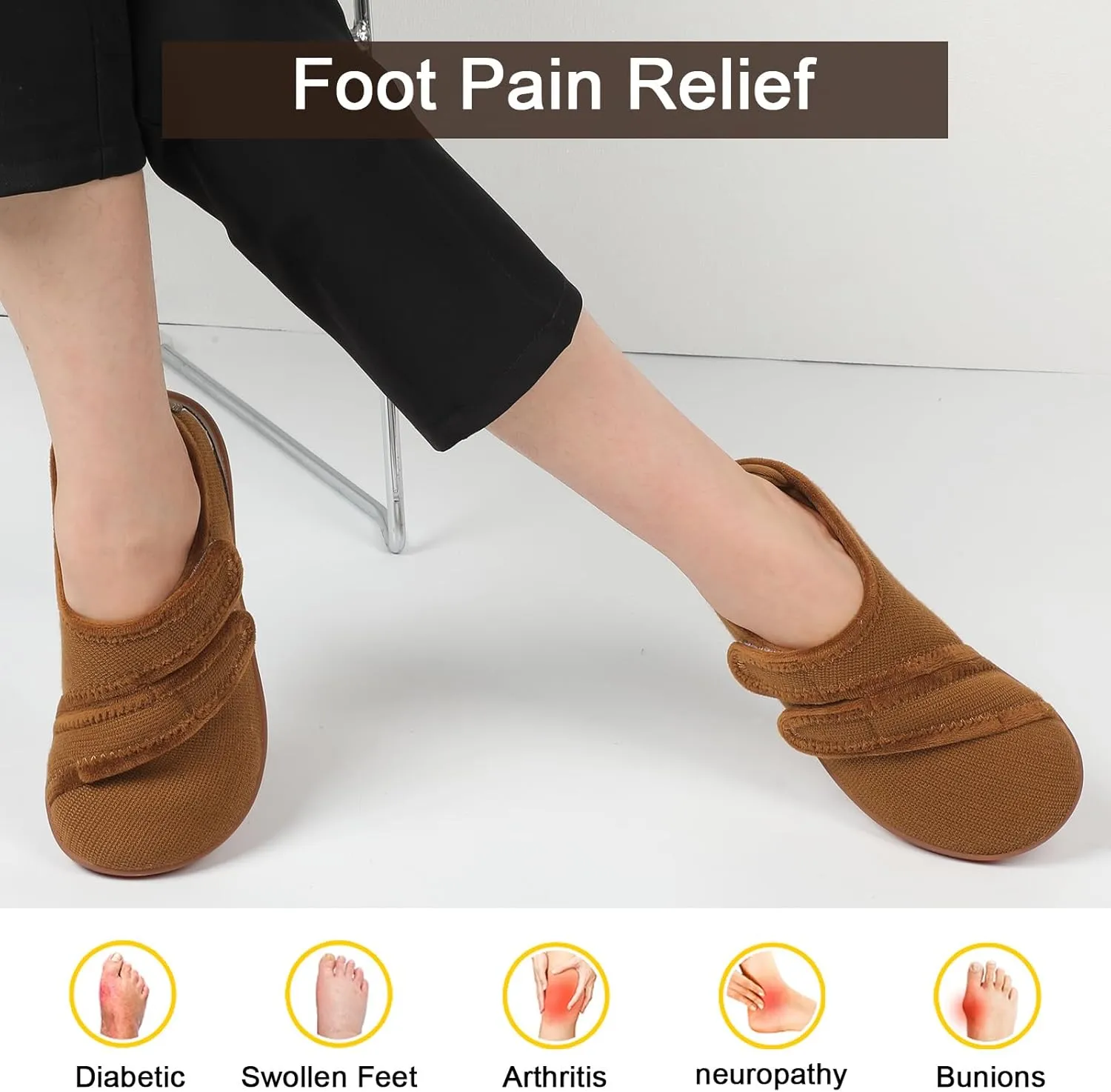 XIHALOOK Slippers for Women Diabetic Shoes Wide House Shoes Adjustable for Edema Plantar Fasciitis